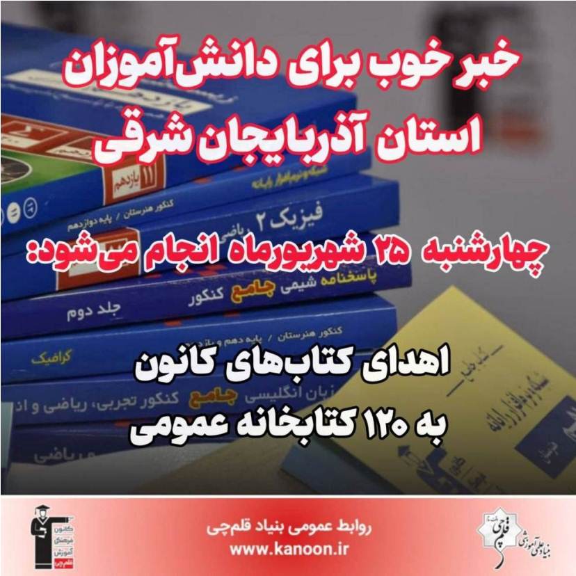 25شهریور اهدا میشود:کتاب‌های کانون به 120 کتابخانه آذربایجان‌شرقی