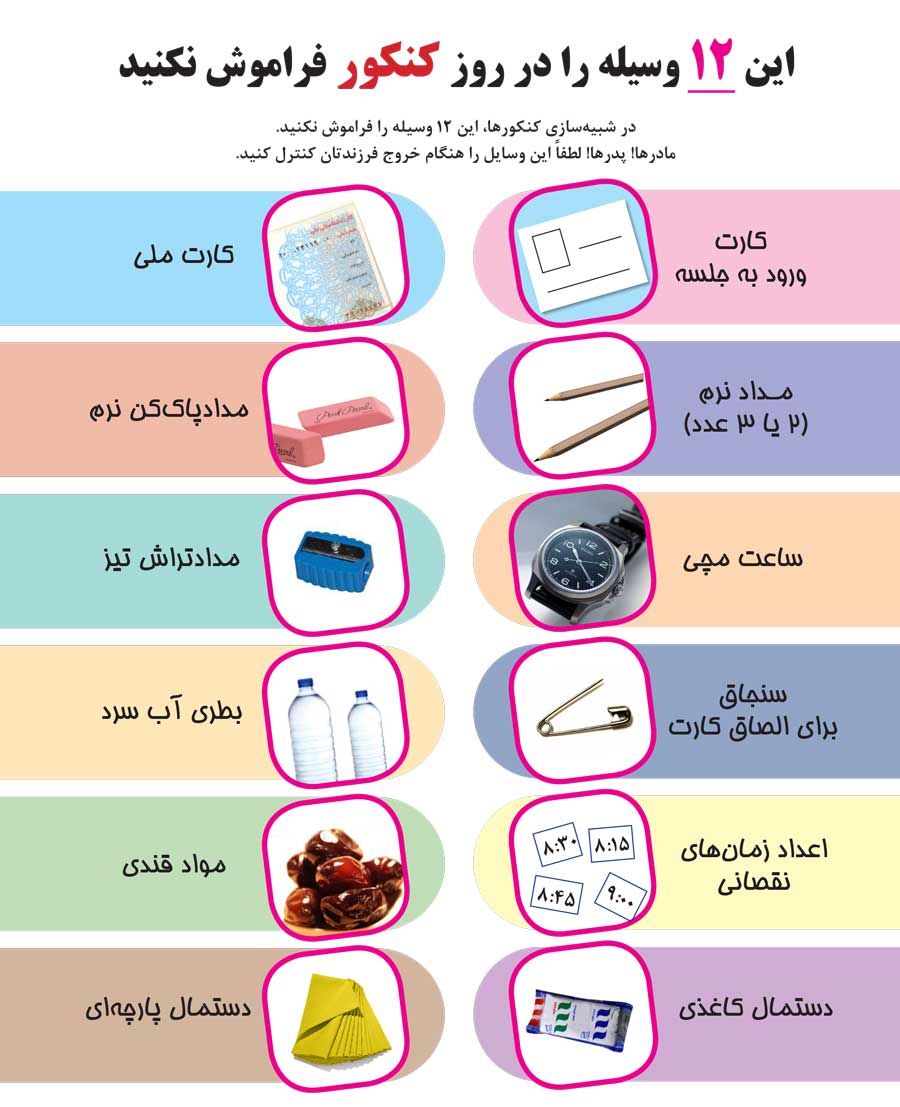 12 وسیله مهم که در روز کنکور به آن نیاز دارید