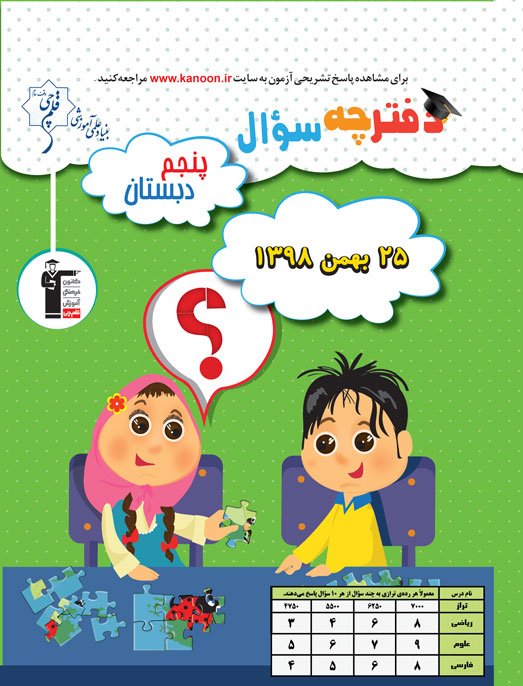 برنامه تفصیلی آزمون 25 بهمن پنجم دبستان