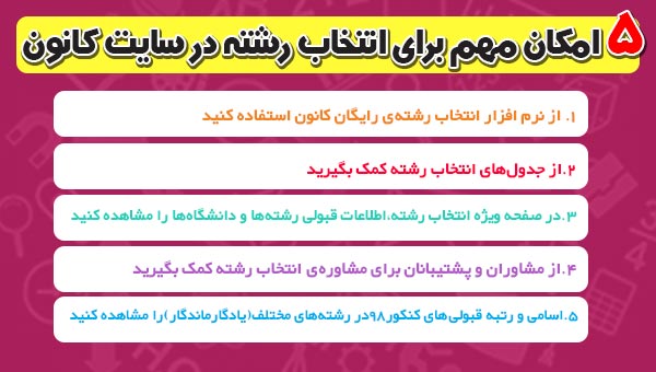 5 امکان مهم برای انتخاب رشته کنکور در سایت کانون