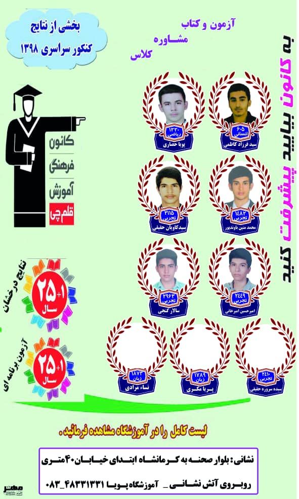 رتبه‌های برتر کنکور 98 در نمایندگی صحنه کرمانشاه