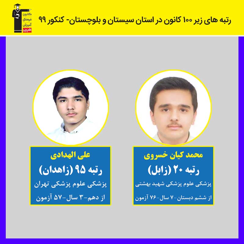 رتبه‌های زیر 100 کانون در استان سیستان و بلوچستان - کنکور 99