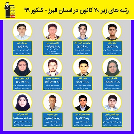 رتبه‌های زیر 100 کانون در استان البرز- کنکور 99