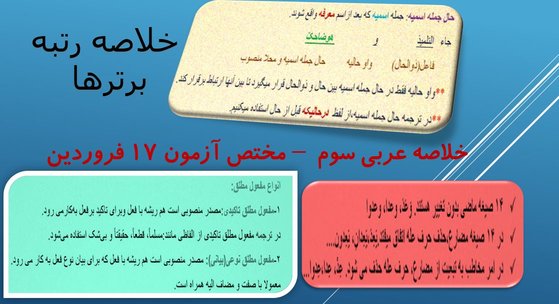 خلاصه قواعد چهار درس اول عربی سال سوم مختص آزمون 17 فروردین