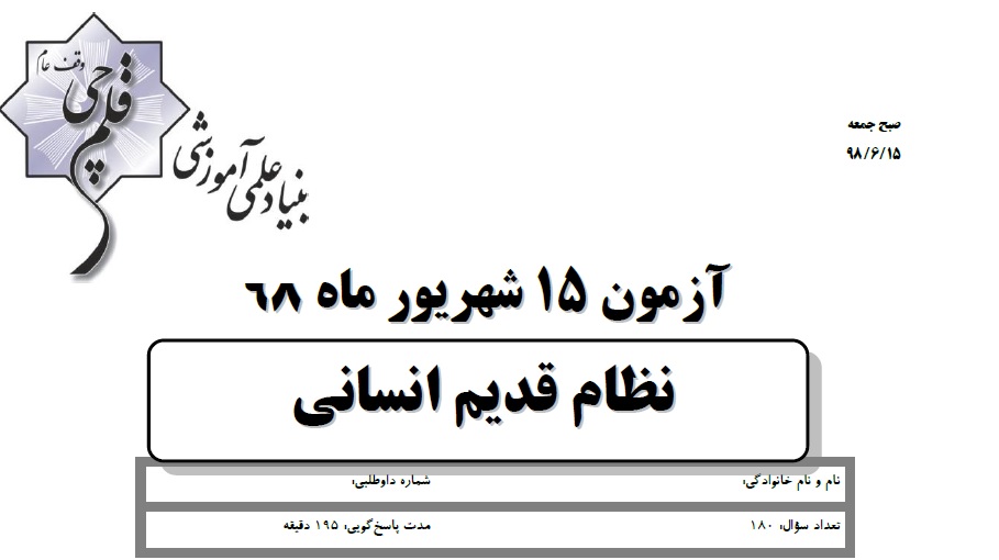 ویژگی‌های آزمون 15 شهریور نظام قدیم انسانی