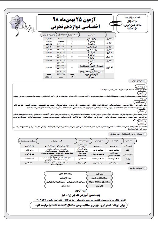 ویژگی‌های آزمون 25 بهمن نظام قدیم تجربی