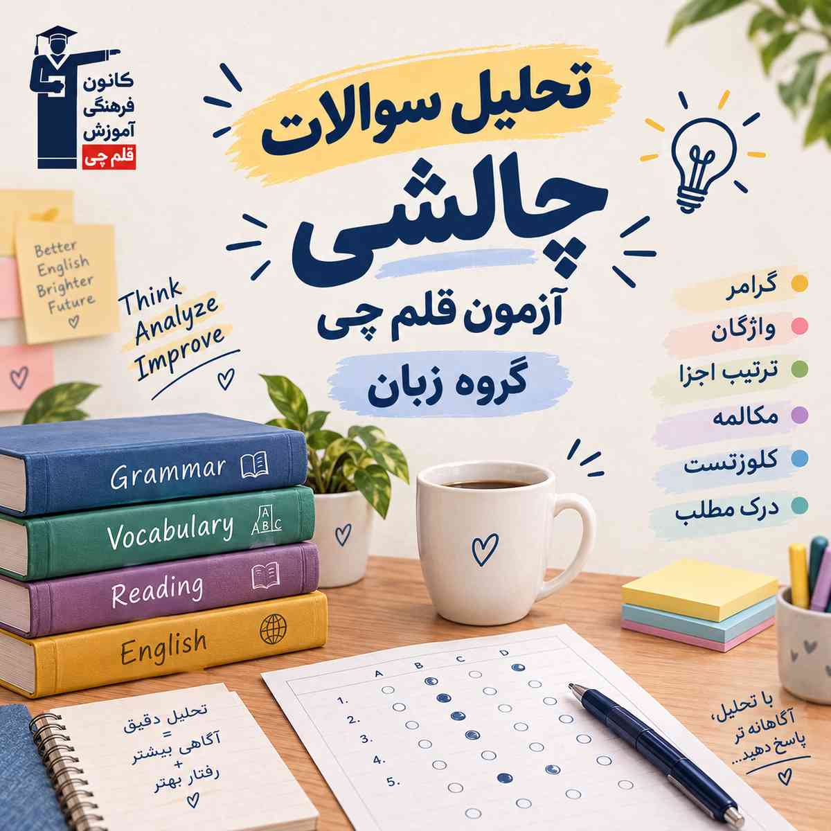 حل سوالات چالشی آزمون 3 مهر 1405 منحصراً زبان