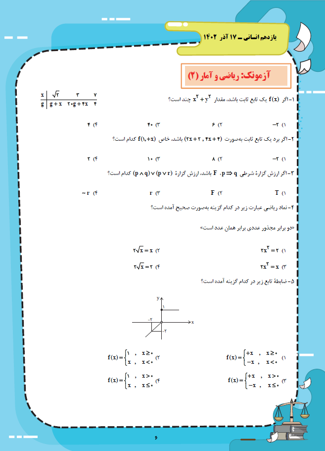 ریاضی و آمار- یازدهم انسانی- آزمونک- رامیلا عسگری