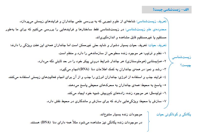 زیست‌شناسی چیست؟ - زیست دهم - درس نامه و سوال - مجتبی میرزائی
