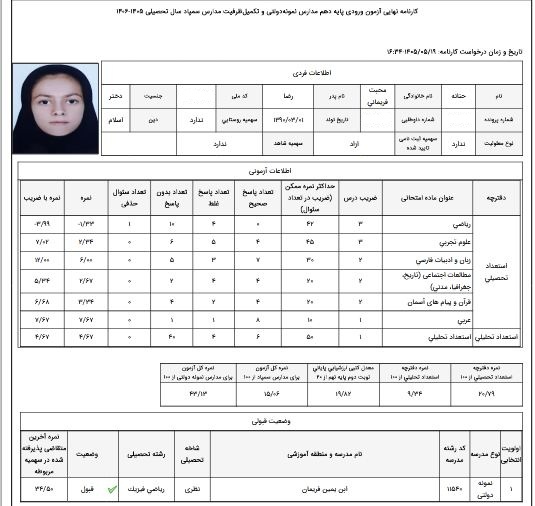 محبت: هدفم پیشرفت تحصیلی و رسیدن به رتبه‌ی دلخواهم در کنکور است