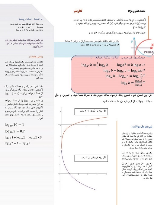 نکته و تست ریاضی 2 ـ 12 هنرستان آزمون 16شهریور ـ محمد غفاری‌‌نژاد