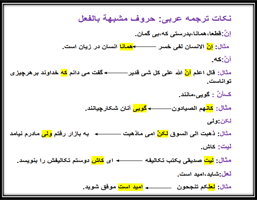 حروف مشبهه بالفعل - عربی دوازدهم - قواعد - محمد مهدی طباطبایی