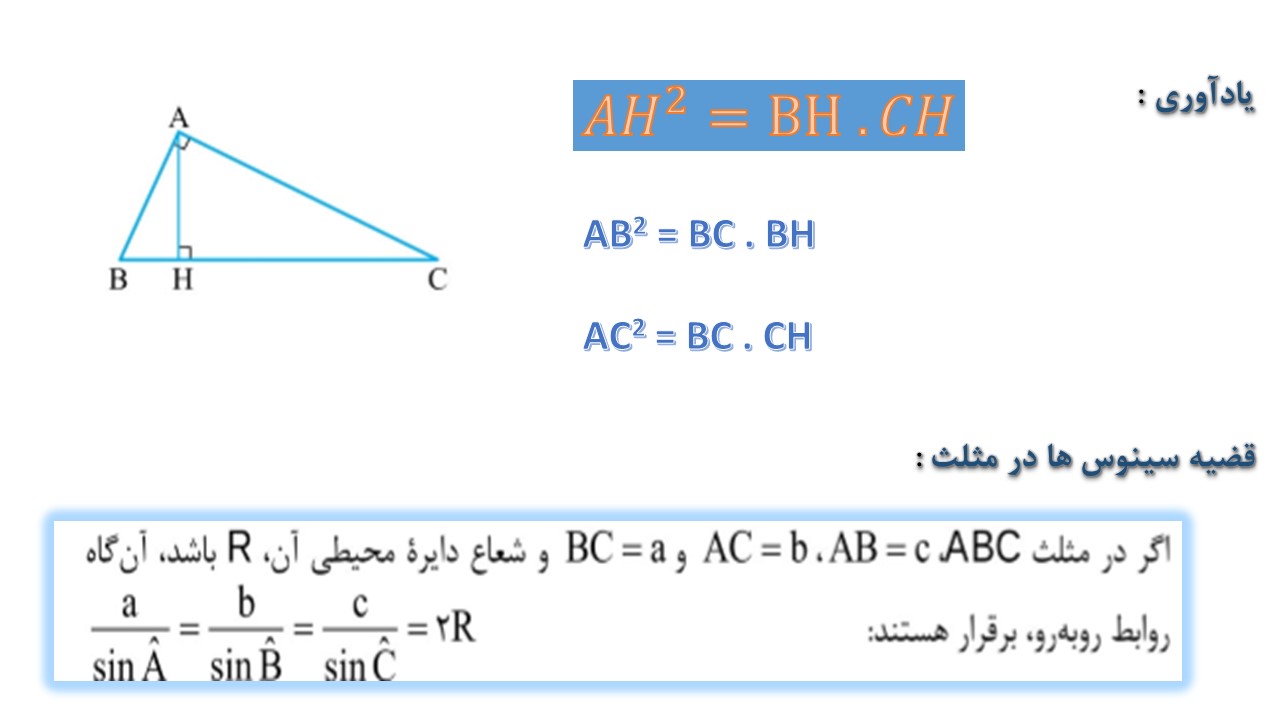 روابط طولی در مثلث - هندسه یازدهم - نکات درسی - فاضل مهرآئین
