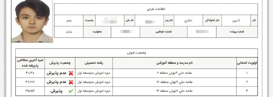 گفت و گو با آدرین دشتی از ششم دبستان تا قبولی در تیزهوشان