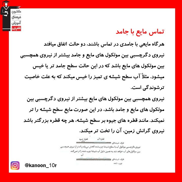 قسمت دوم خلاصه نکات نیروهای بین مولکولی فیزیک دهم