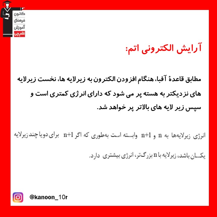 خلاصه نکات شیمی دهم- آرایش الکترونی اتم