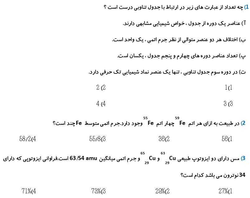 کیهان زادگاه الفبای هستی_تست و پاسخ شیمی دهم_فاطمه احدزاده