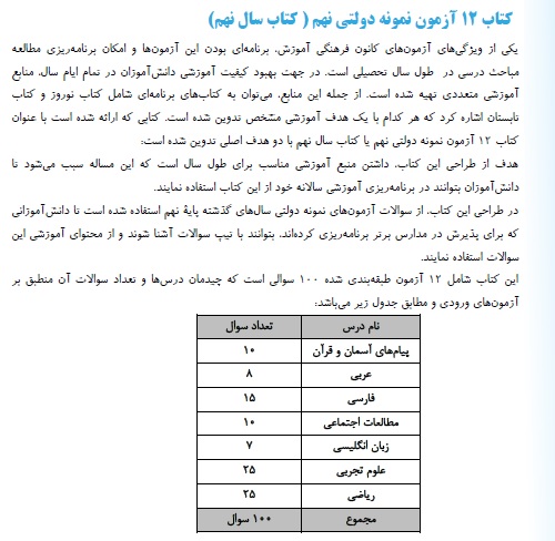 نمونه فصل کتاب سال نهم ( سوالات نمونه دولتی نهم)