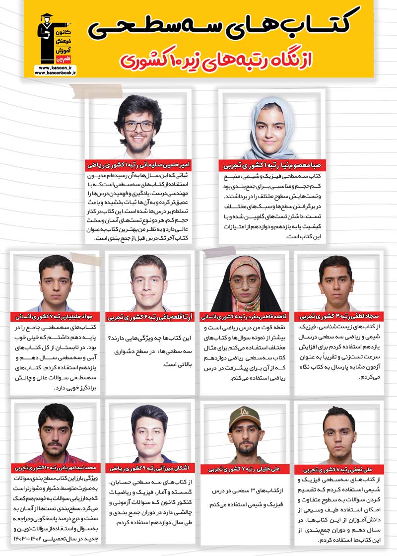 کتاب‌های سه سطحی از نگاه رتبه‌های زیر 10 کشوری 1403