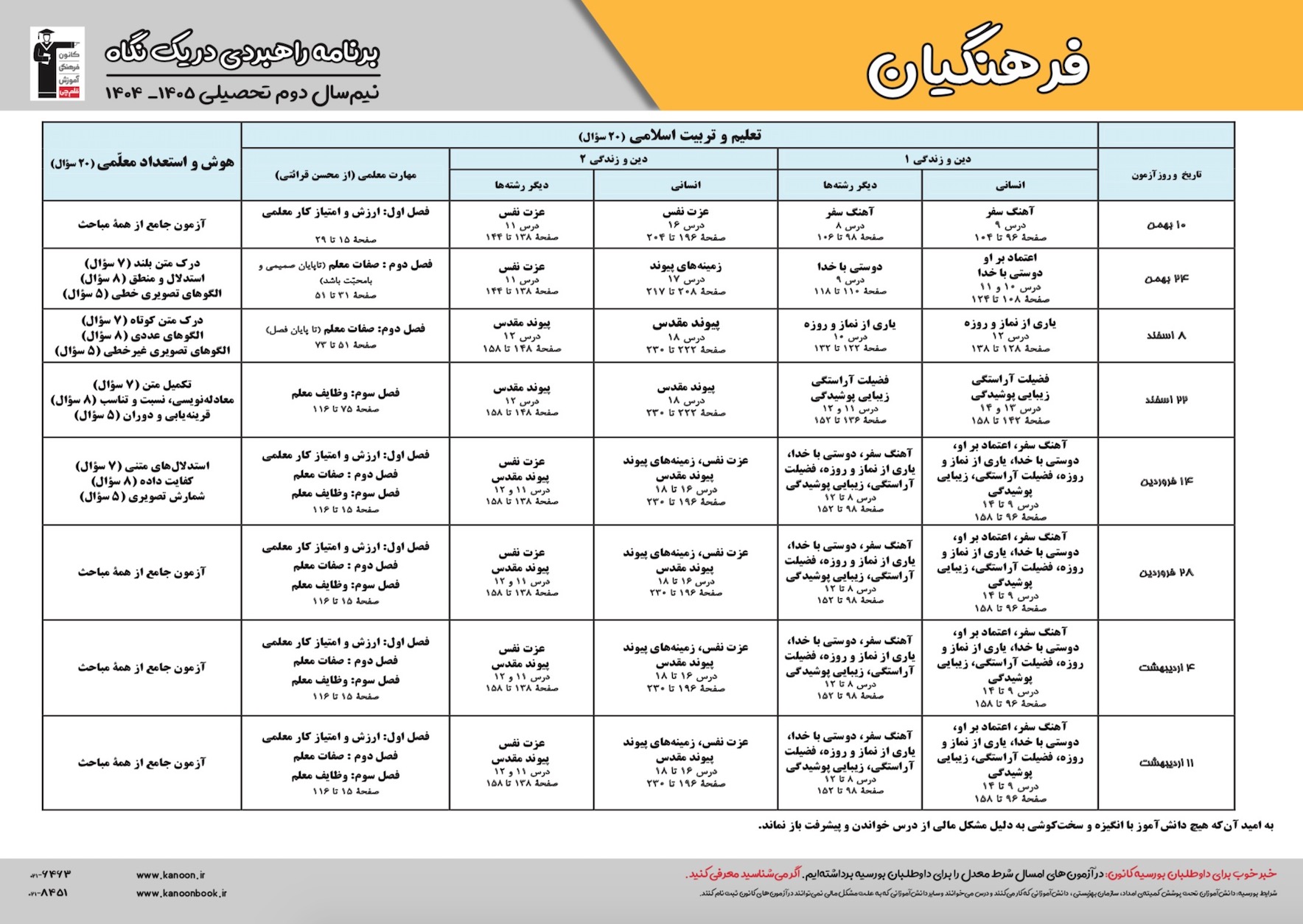 برنامه‌ی ویژه‌ی کانون برای کنکور فرهنگیان ـ اردیبهشت 1405