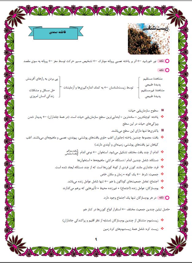 سطوح سازمان یابی حیات - زیست دهم - درس نامه - فاطمه صمدی