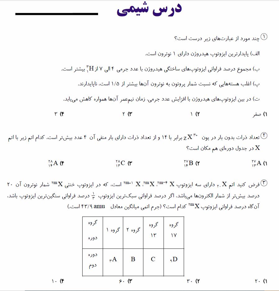 آزمونک شیمی نیمسال اول - شیمی دهم - سروش عبادی