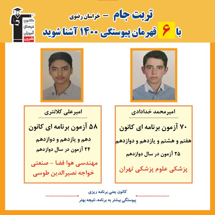 با 6 نفر قهرمانان پیوستگی تربت جام در کنکور 1400 آشنا شوید