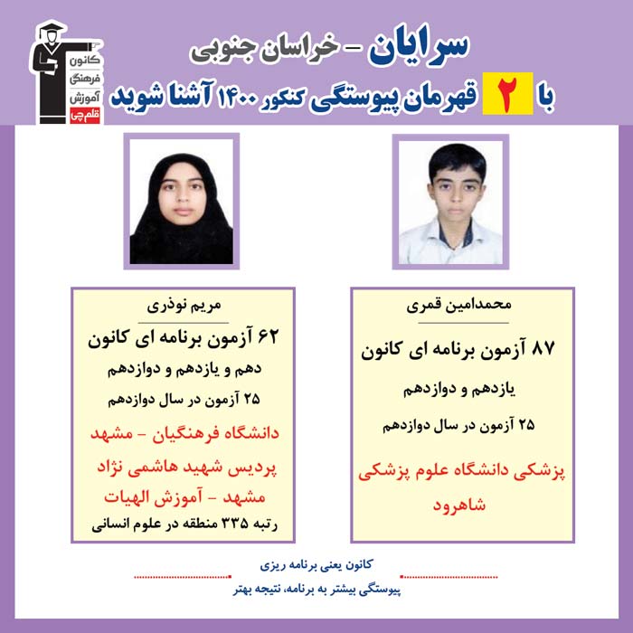 با 2 نفر قهرمانان پیوستگی سرایان در کنکور 1400 آشنا شوید