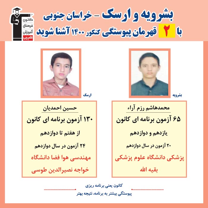 با 2نفر قهرمانان پیوستگی بشرویه و ارسک در کنکور 1400 آشنا شوید