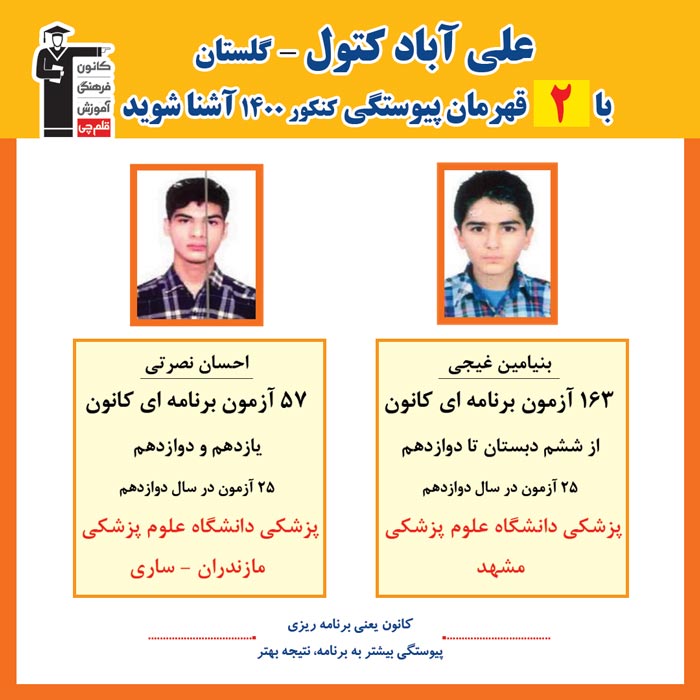 با 2 نفر قهرمانان پیوستگی علی آبادکتول در کنکور 1400 آشنا شوید