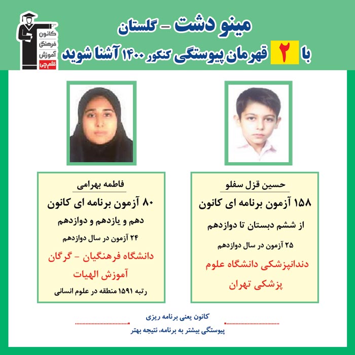 با 2 نفر قهرمانان پیوستگی مینودشت در کنکور 1400 آشنا شوید