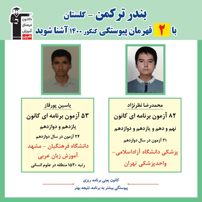 با 2 نفر قهرمانان پیوستگی بندرترکمن در کنکور 1400 آشنا شوید