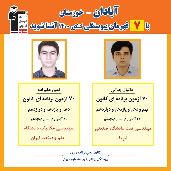 با 7 نفر قهرمانان پیوستگی آبادان در کنکور 1400 آشنا شوید