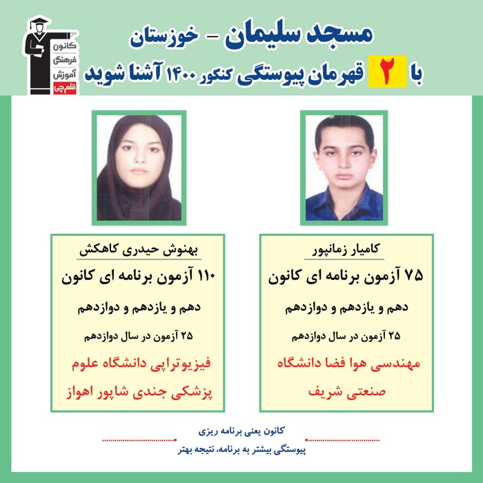 با 2 نفر قهرمانان پیوستگی مسجد سلیمان در کنکور 1400 آشنا شوید