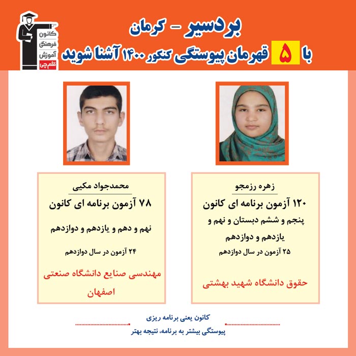 با 5 نفر قهرمانان پیوستگی بردسیردر کنکور 1400 آشنا شوید