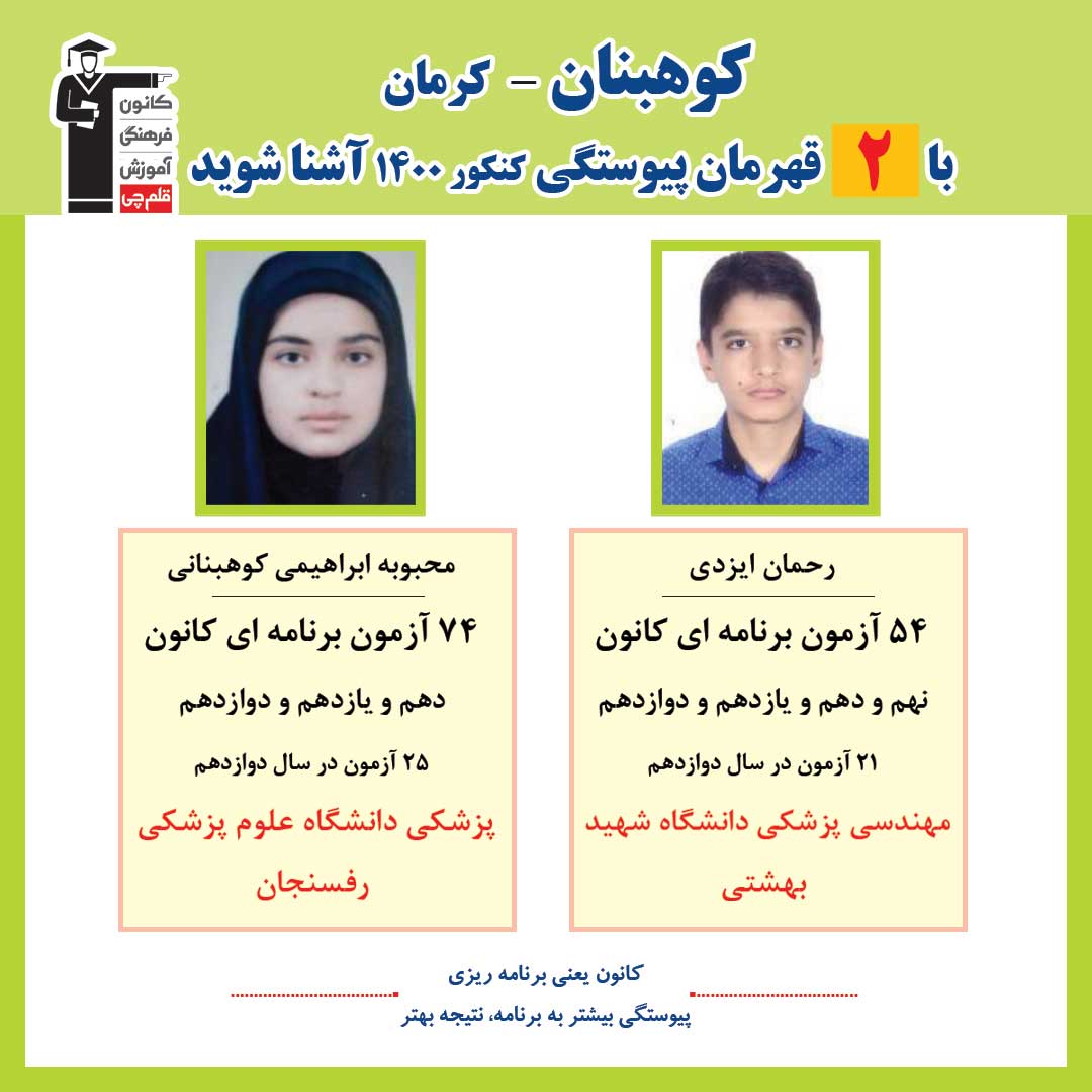 با 2 نفر قهرمانان پیوستگی کوهبنان در کنکور 1400 آشنا شوید