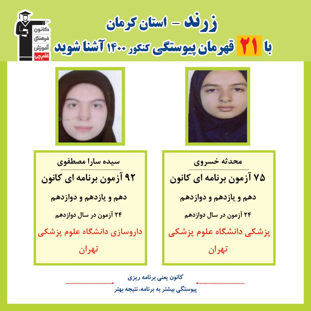 با 21 نفر قهرمانان پیوستگی زرند در کنکور 1400 آشنا شوید