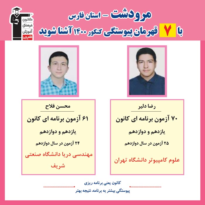 با 7 نفر قهرمانان پیوستگی مرودشت در کنکور 1400 آشنا شوید