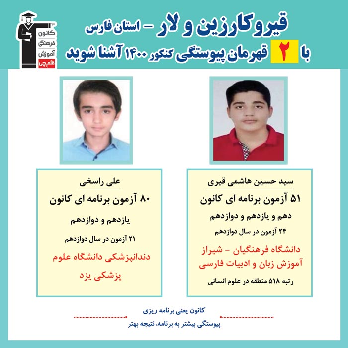 با2نفر قهرمانان پیوستگی قیروکارزین ولاردر کنکور 1400 آشنا شوید