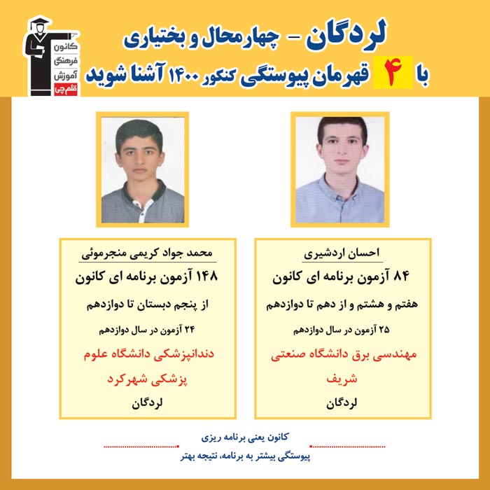 با 4 نفر قهرمانان پیوستگی لردگان در کنکور 1400 آشنا شوید