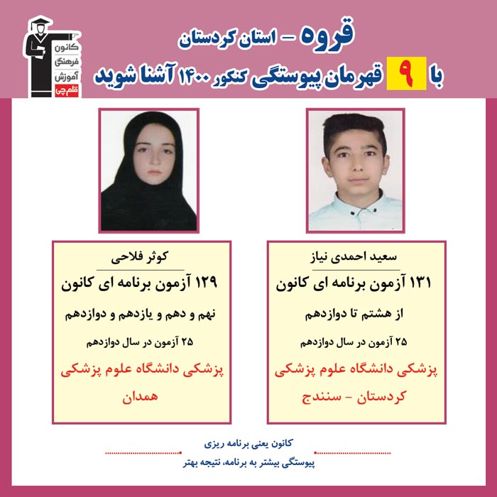 با 9 نفر قهرمانان پیوستگی قروه در کنکور 1400 آشنا شوید