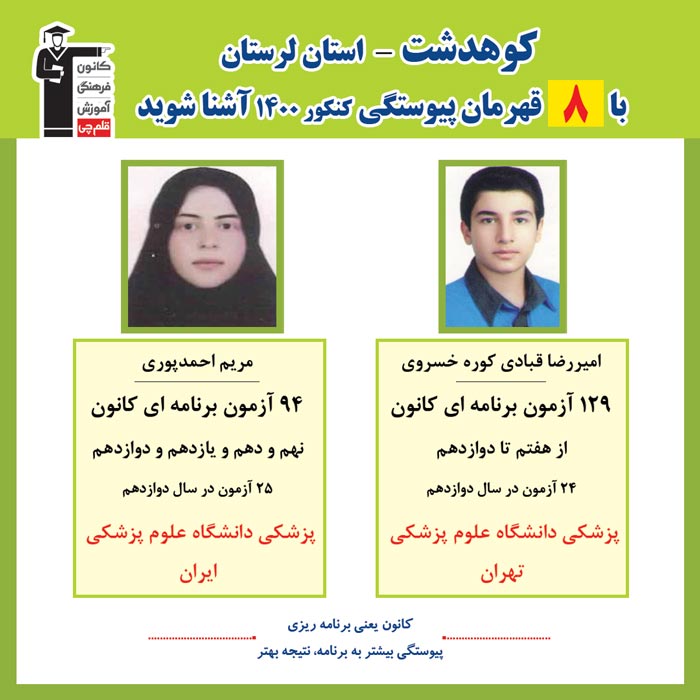 با 8 نفر قهرمانان پیوستگی کوهدشت  در کنکور 1400 آشنا شوید