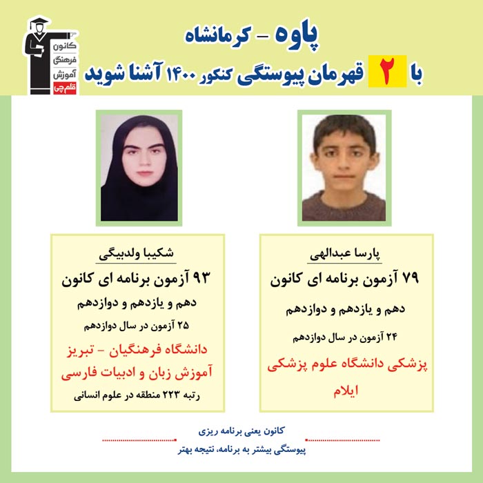 با 2 نفر قهرمانان پیوستگی پاوه در کنکور 1400 آشنا شوید