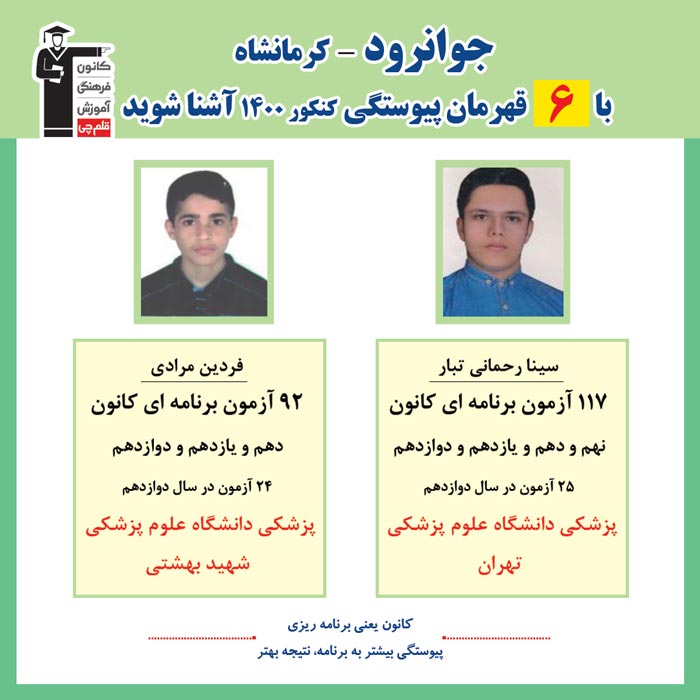 با 6 نفر قهرمانان پیوستگی جوانرود در کنکور 1400 آشنا شوید