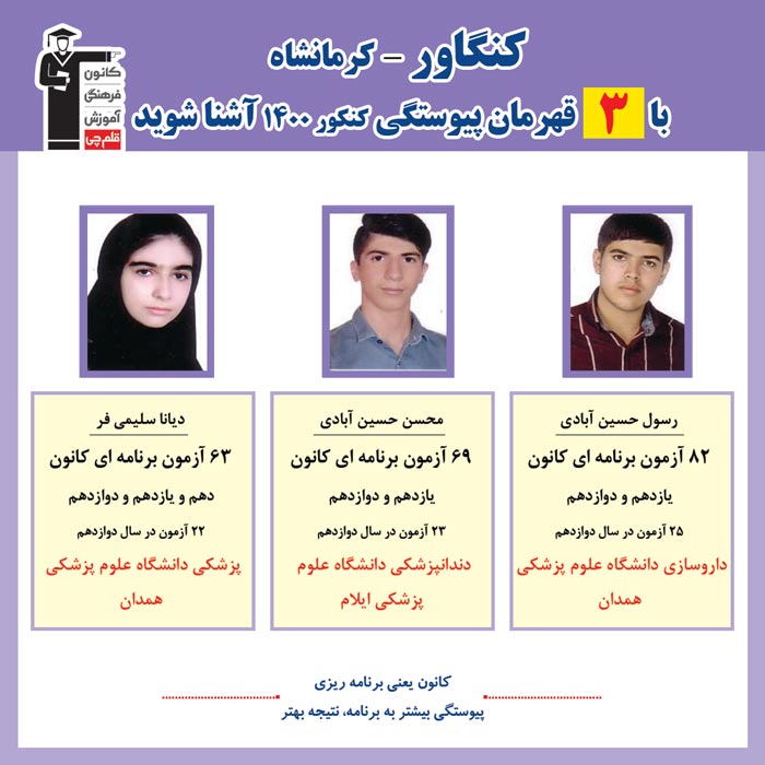با 3 نفر قهرمانان پیوستگی کنگاور در کنکور 1400 آشنا شوید