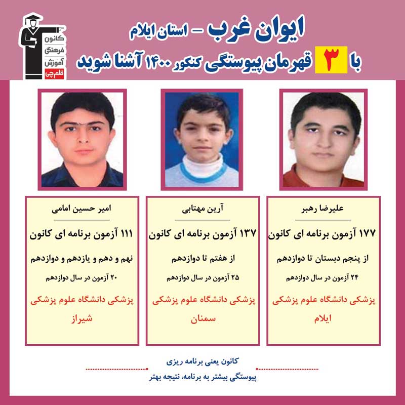 با 3 نفر قهرمانان پیوستگی ایوان غرب درکنکور 1400 آشنا شوید