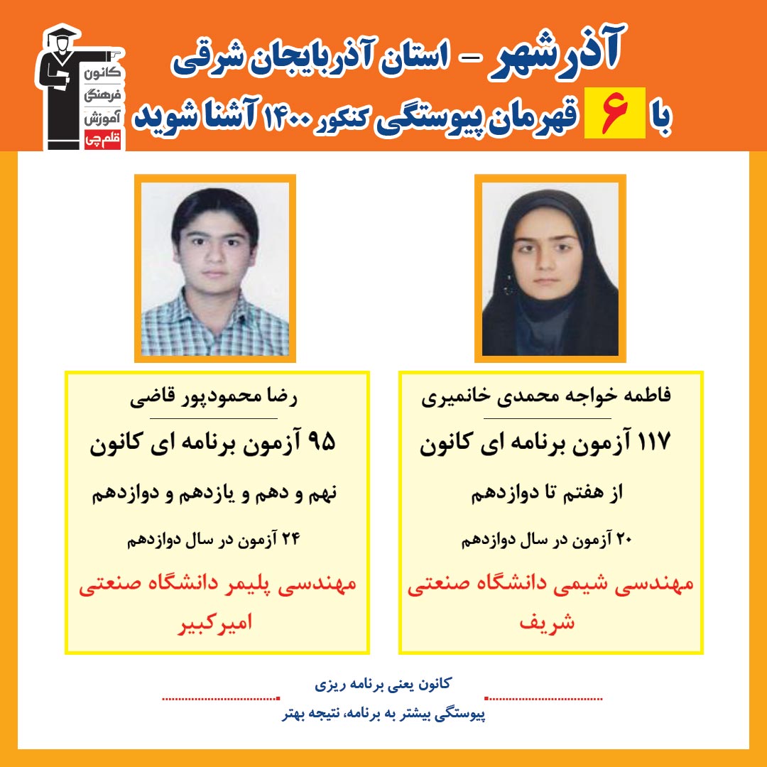 با 6 نفر قهرمانان پیوستگی آذرشهر در کنکور 1400 آشنا شوید