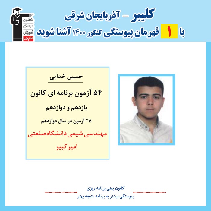 با 1 نفر قهرمانان پیوستگی کلیبر در کنکور 1400 آشنا شوید