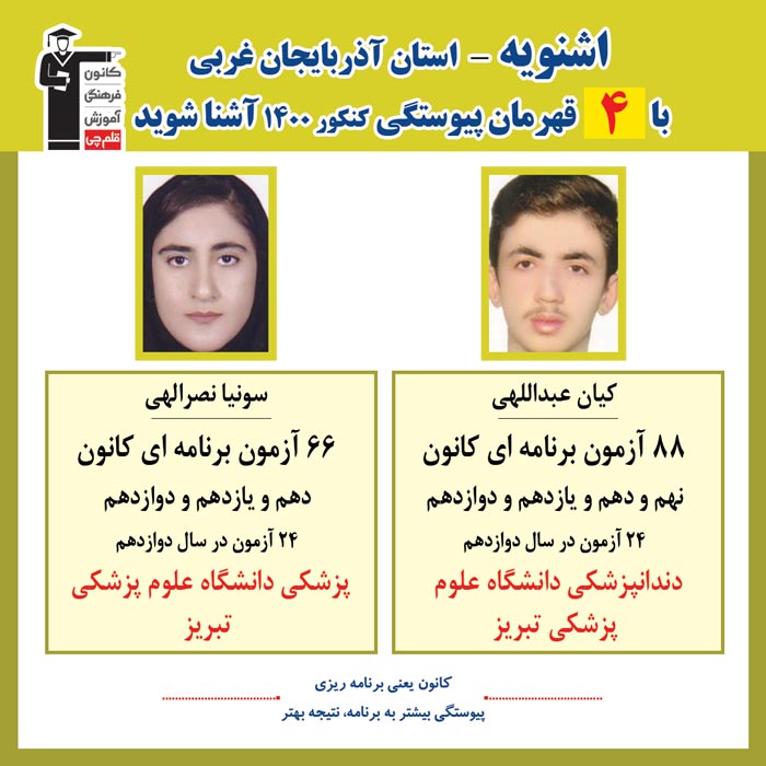 با 4 نفر قهرمانان پیوستگی اشنویه درکنکور 1400 آشنا شوید