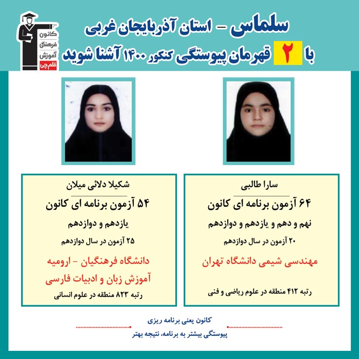 با 2 نفر قهرمانان پیوستگی سلماس درکنکور 1400 آشنا شوید